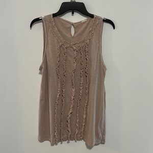 J Crew Sleeveless Tank Tan with Ruffles on the Front Size Medium